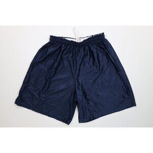 Vtg 90s Streetwear Mens Small Blank Silky Nylon Basketball Gym Shorts Blue USA